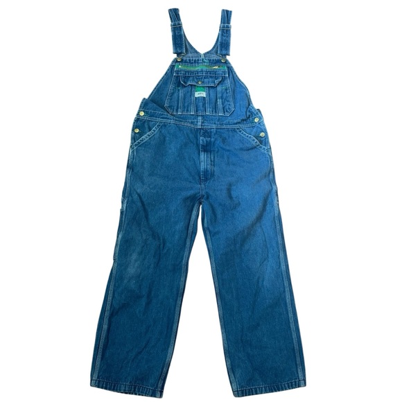 LIBERTY Vintage Blue Denim Cargo Bib Overalls Green Accents Men’s Size 36x28 - Picture 1 of 8